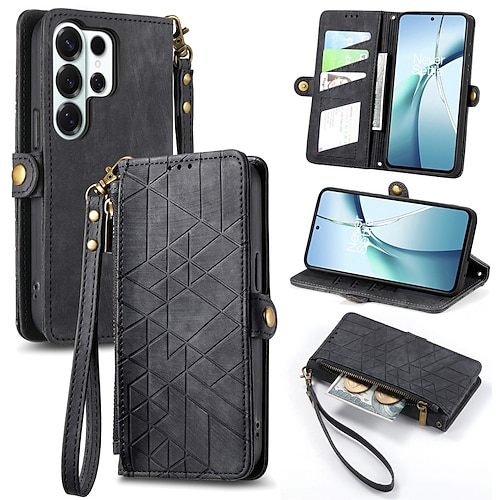 Handy Hülle Handyhüllen Für Samsung Galaxy S26 S26 Plus S26 Ultra Brieftaschenhülle Flip-Cover Reisverschluss mit Trageriemen Retro TPU PU-Leder Image