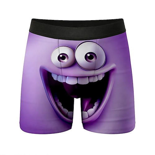 Herren Cartoon Lächelndes Gesicht Gesichtsausdruck Dehnbare Boxershorts Badeshorts Boxer-Badeshorts Lustig Lässig Heim Strandurlaub Elastischer Bund Feuchtigkeitsableitend Atmungsaktive Unterwäsche Image