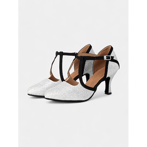 stylische schwarze Latein-Tanzschuhe aus Wildleder für Damen mit weicher Wildledersohle und Glitzerriemen perfekt für Training und Auftritte Image