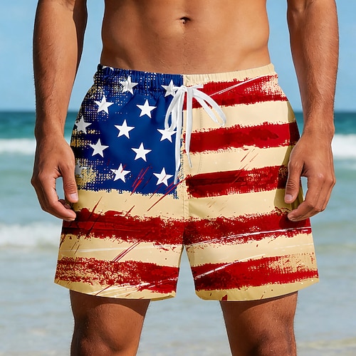 Herren 250. Jahrestag des Unabhängigkeitstages der USA am 4. Juli US Flagge Patriotisch Badehosen Badeshorts Boardshorts Mittlere Taille Lässig Ferien Seitentaschen Netzfutter Elastischer Kordelzug Image