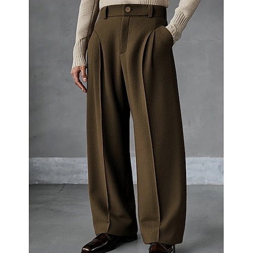 Herren Hose Anzughose Tasche Knöpfe Einfach Komfort Atmungsaktiv Volle Länge Outdoor Streetwear Urlaub Mode Braun Dunkelgray Unelastisch Image