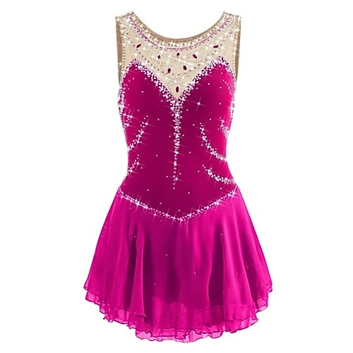 Eiskunstlaufkleid Mädchen Eislaufen Kleid Violett Weiß Gelb Patchwork Asymmetrischer Saum Dehnbar Training Wettbewerb Eiskunstlaufkleidung Klassisch Kristall / Strass Ärmellos Eislaufen Eiskundstlauf Image