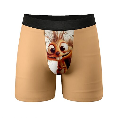 Herren Tiermotiv Cartoon Eichhörnchen Dehnbare Boxershorts Badeshorts Boxer-Badeshorts Lustig Lässig Heim Strandurlaub Elastischer Bund Feuchtigkeitsableitend Atmungsaktive Unterwäsche Designer Image