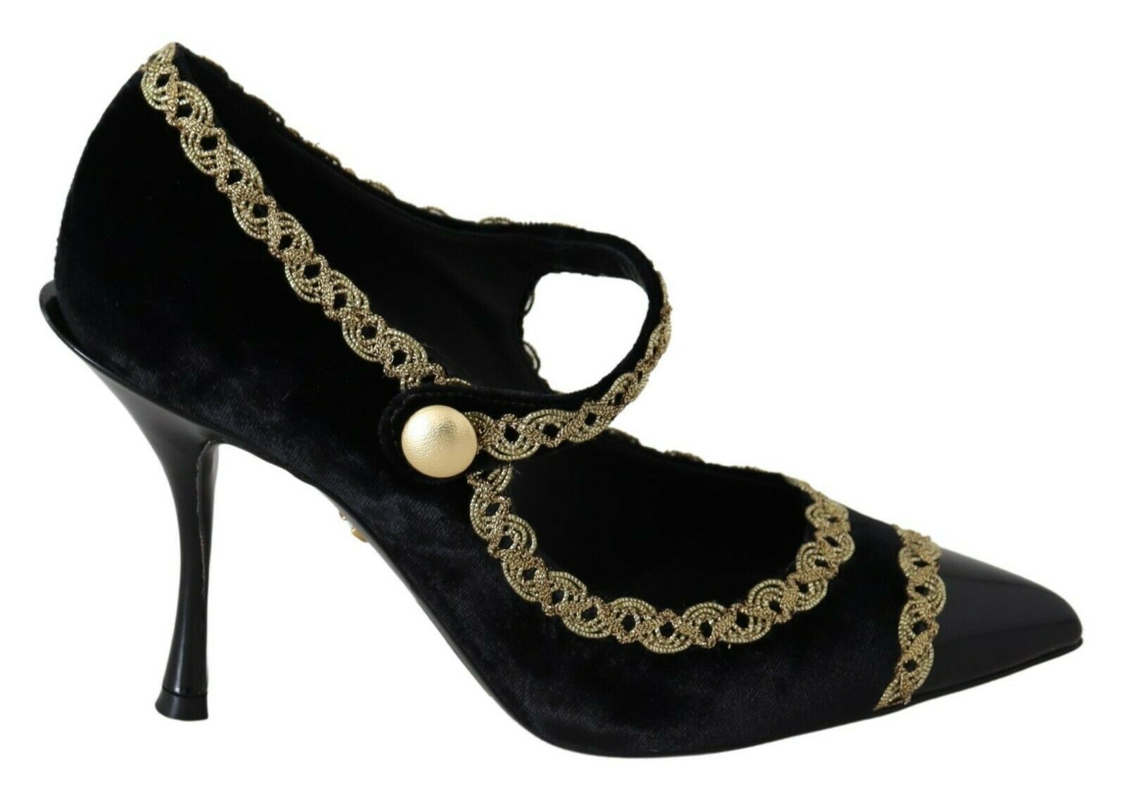 Dolce & Gabbana Schwarze Verzierte Samt Mary Jane Pumps Schuhe