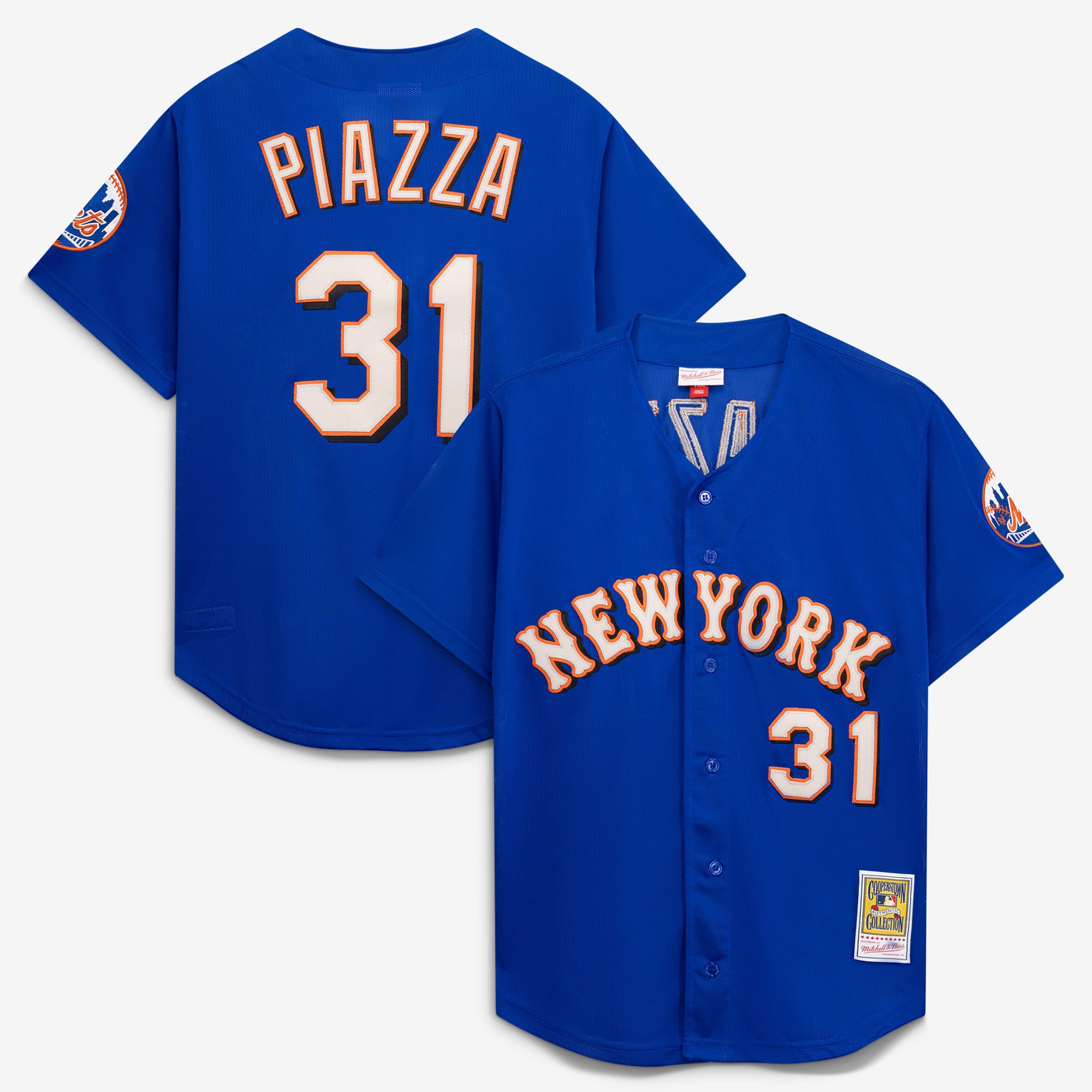Mitchell & Ness Mike Piazza Royal New York Mets Cooperstown Collection Mesh Schlagtrainings-Trikot für Herren mit Knopfleiste