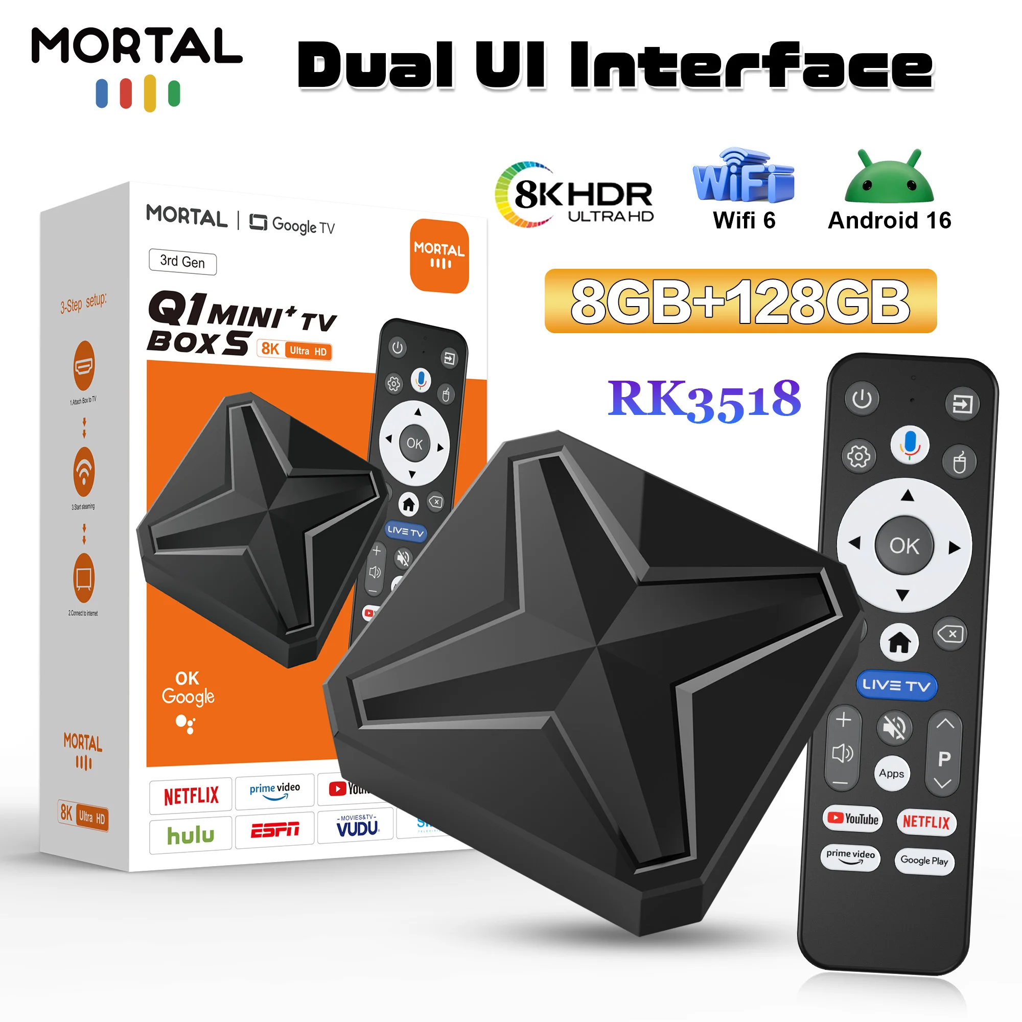 Android TV Box 2026 8K Sprachsteuerung Android 16 Q1mini+ WLAN 6 Dual-UI-Schnittstelle Unterstützt Google Voice BT 5.4 Media Player Set-Top-Box Image