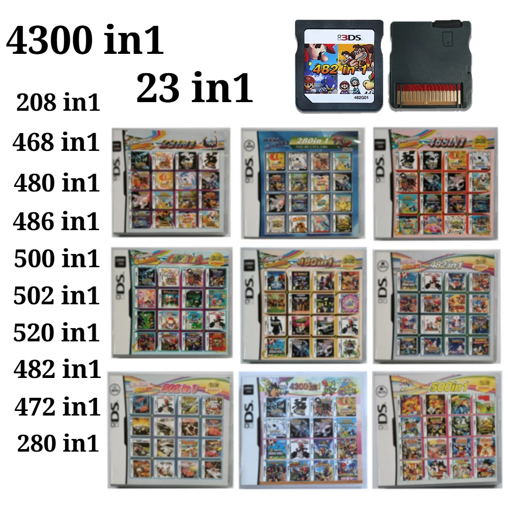 4300-in-1 Kompilation DS 3DS 3DS NDSL Spielkassette Videospiel-Handheld-Player (R4-Karte) 23in1/208in1/280in1/482/486