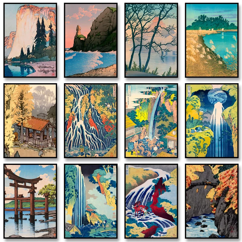 Japanisches Vintage-Landschaftsposter, Vintage-Architekturdruck, Leinwandgemälde, Bild für moderne Wohnzimmer-Dekoration