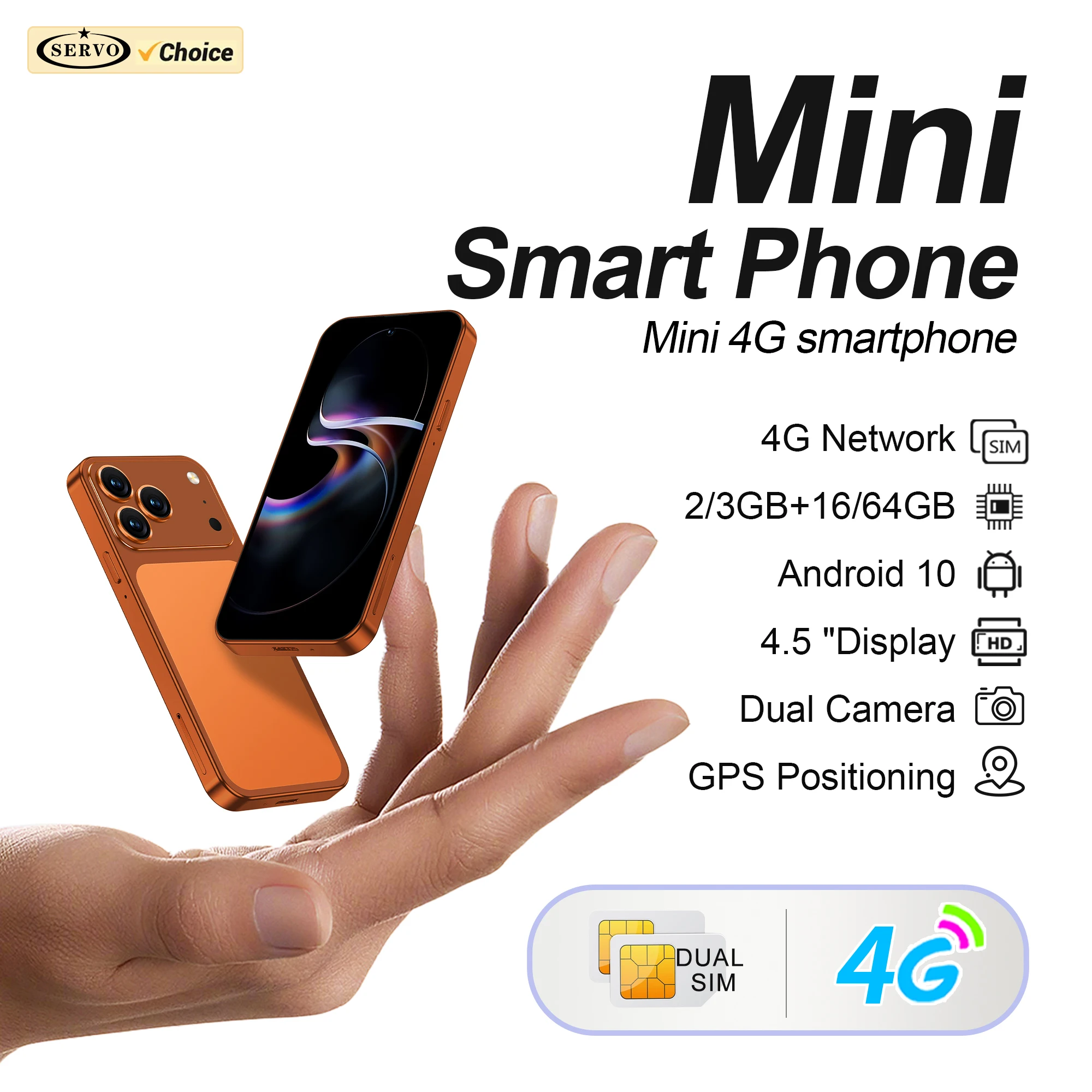 2026 NEUES SERVO 4G LTE Mini-Smartphone Android OS 2/3GB+16/64GB Play Store Gesichtserkennung WLAN 4,5