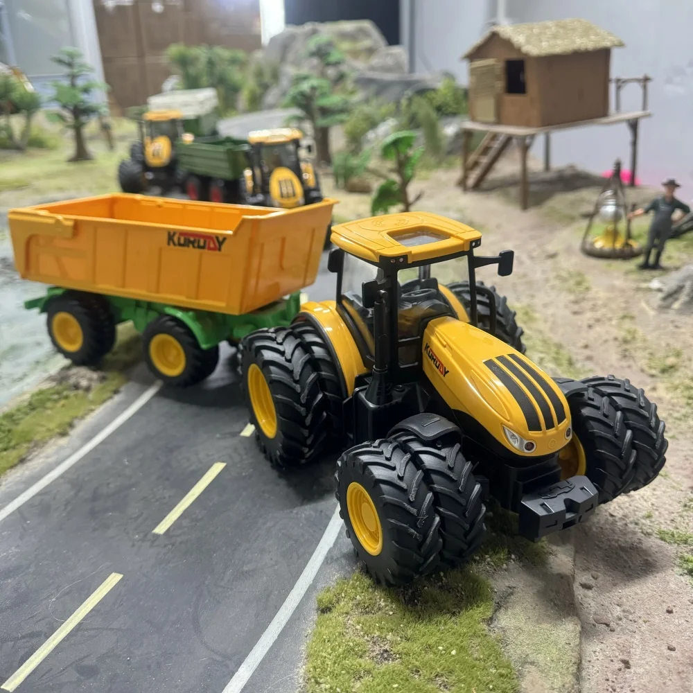 Traktoranhänger mit Scheinwerfern Sound Farm Spielzeugset 1:24 Auto LKW Bauernhof Simulation Kindergeburtstag Weihnachtsgeschenk Image