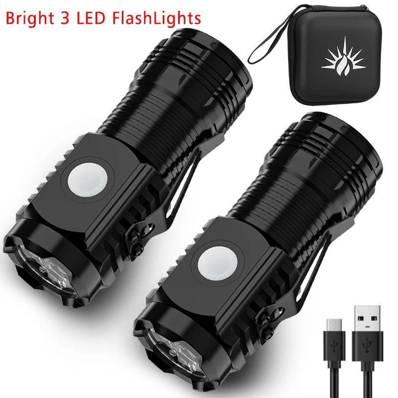 Mini 3LED Taschenlampe mit Stiftclip, für Nachtläufe, tragbare Helligkeit, wiederaufladbarer wasserdichter Notfall-Scheinwerfer, Outdoor-Taschenlampe Image