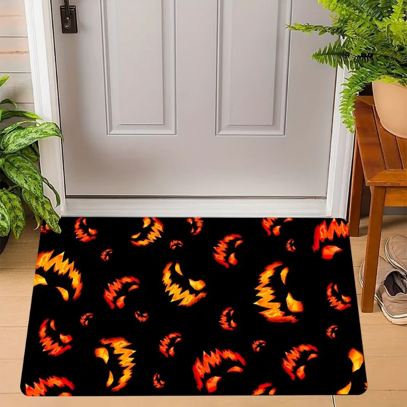 Halloween Fledermaus Kürbis Teppich Weiche Flanell Matte Teppich Home Dekoration Spinnennetz Horror Atmosphäre Party Rutschfeste Boden Dekor Image