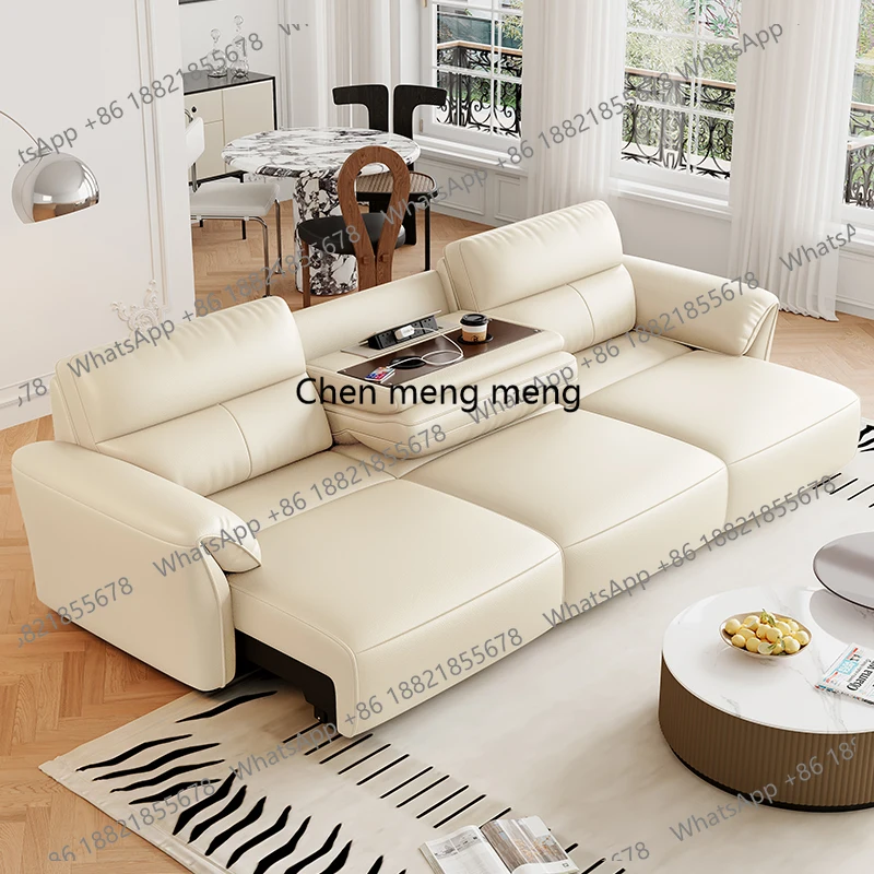 Elektrisches Funktions-Ledersofa für Wohnzimmer, kleine Wohnung, mit Klapp-Couchtisch, intelligent, ausziehbar, geradeformig, erstklassig