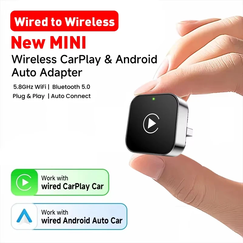Neuer 2-in-1 Kabelgebundener zu Kabelloser CarPlay-Adapter, Android Auto Dongle, Hochwertiges Auto-Zubehör Smart Box 5GHz WLAN Typ-C/USB Image