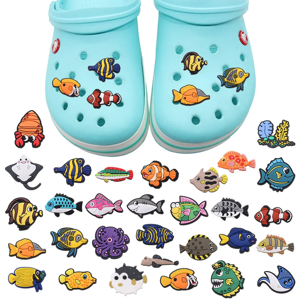 30 teile/satz Nette Fisch Korallen Octopus PVC Schnalle Fit Armbänder DIY schuhe Charms Dekorationen Loch Kinder Schuhe Ornamente