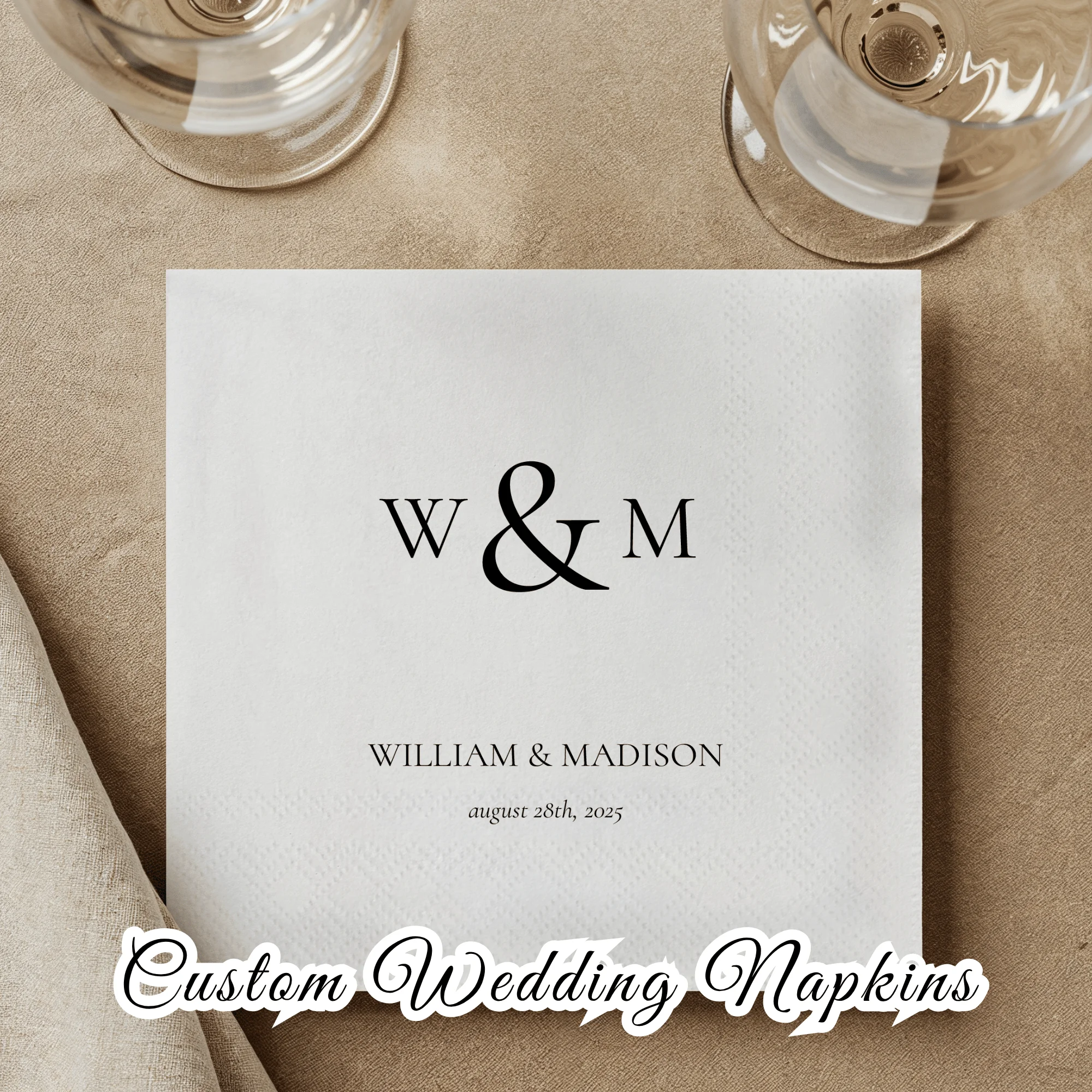 Personalisierte Papierservietten, individuelle Einweg-Hochzeitsservietten mit Ihrem Text für Party, Geburtstag, Hochzeit, Cocktail, Babyparty, Dekoration Image
