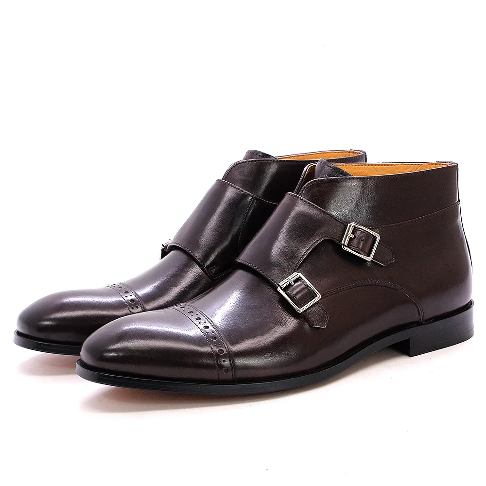 Verkauf 38-47 Herren Stiefeletten Echtes Kalbsleder Doppel Schnallen Mönch Strap Grundlegende Schuhe Männer Cowboy Mode Motorrad stiefel