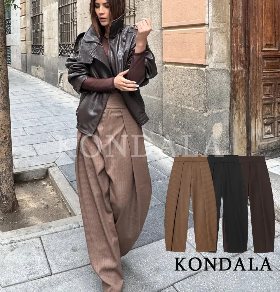KONDALA Commute High Street Ballonhose für Damen Trendige Lässige Plissierte Hosen Frühling Sommer 2026 Büro-Damen Vintage Lange Hosen Image