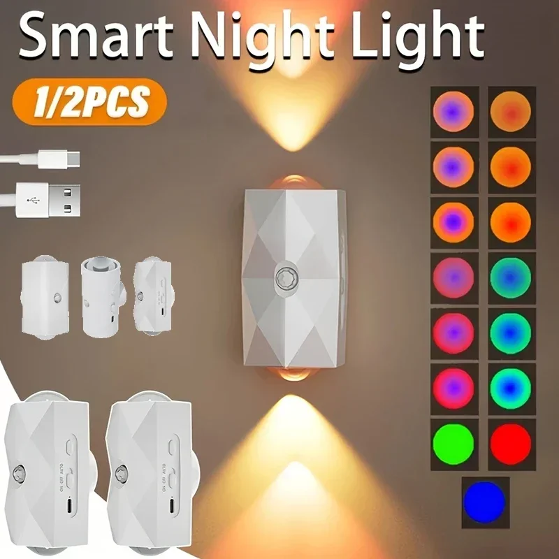 LED-Nachtlichter mit Bewegungsmelder, RGB-Wandleuchten, magnetische Auf- und Abbeleuchtung für Schränke, Nachttisch, Zuhause, Treppe, Veranda, Flure, Schritt
