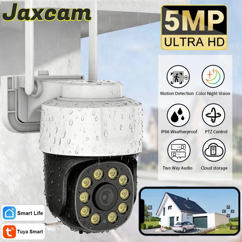  Tuya Smart 5MP HD IP PTZ Kamera für Außenbereich, Heimsicherheit mit Auto-Tracking und Menschenerkennung, WLAN CCTV Überwachungskamera Image
