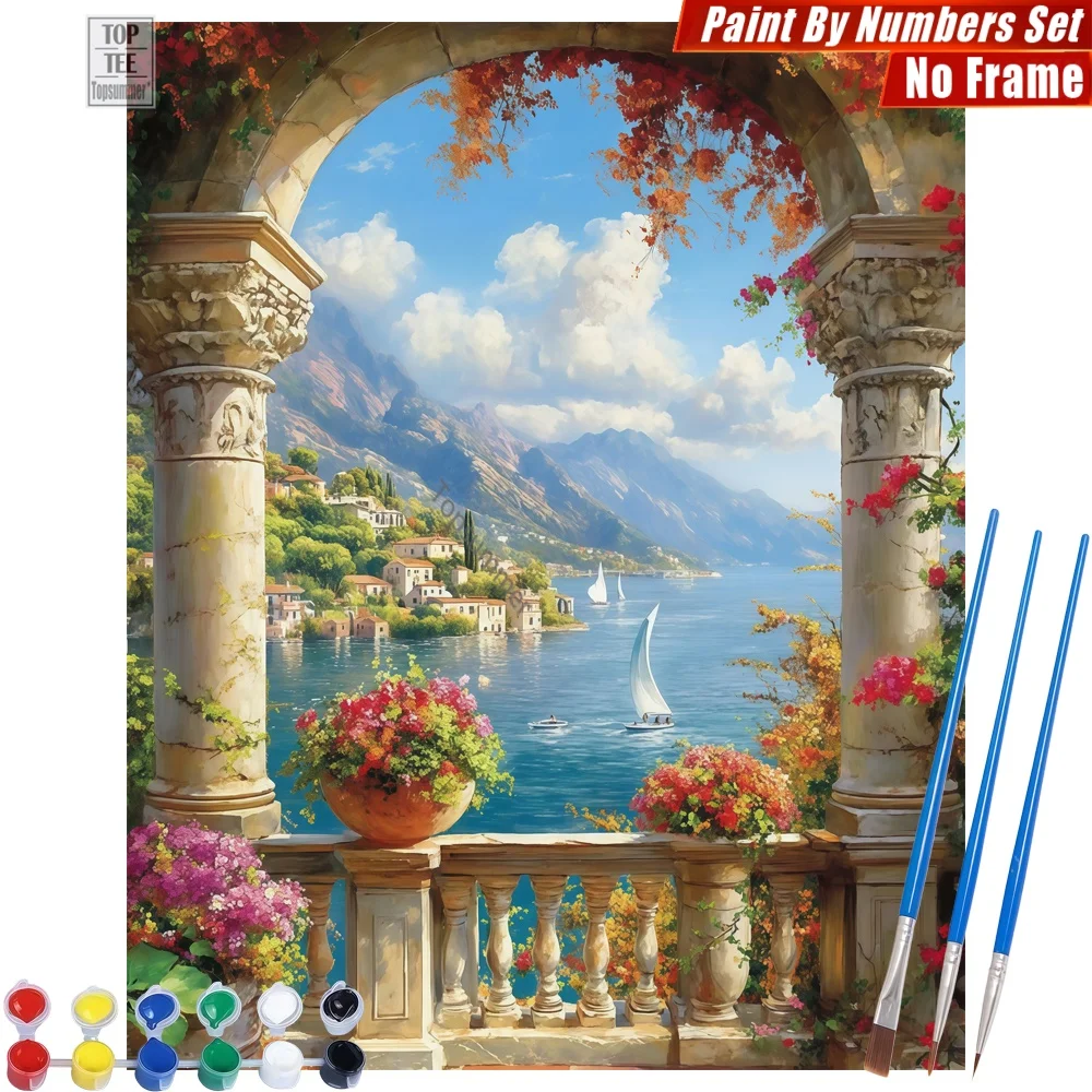 Klassischer Bogenbogen mit See-Ansicht DIY Malen nach Zahlen Set - Bogenbogen mit See und Bergen Heimdekoration Muttertagsgeschenk für Ehefrau Image