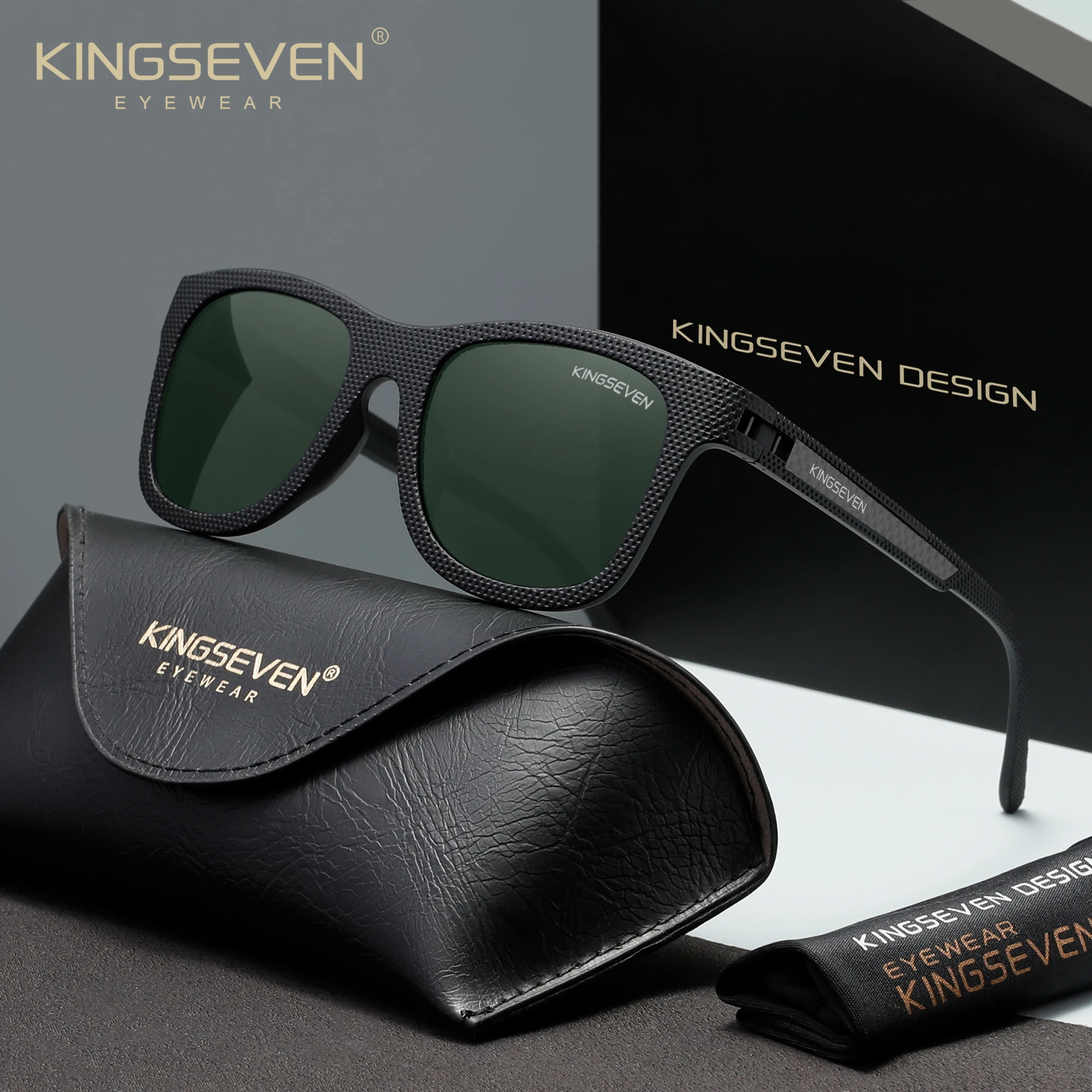 KINGSEVEN Trendige polarisierte UV400-Sonnenbrille für Herren und Damen, klassische Modebrille, für den Außenbereich, zum Fahren, quadratisch, rund, Brillengestelle Image