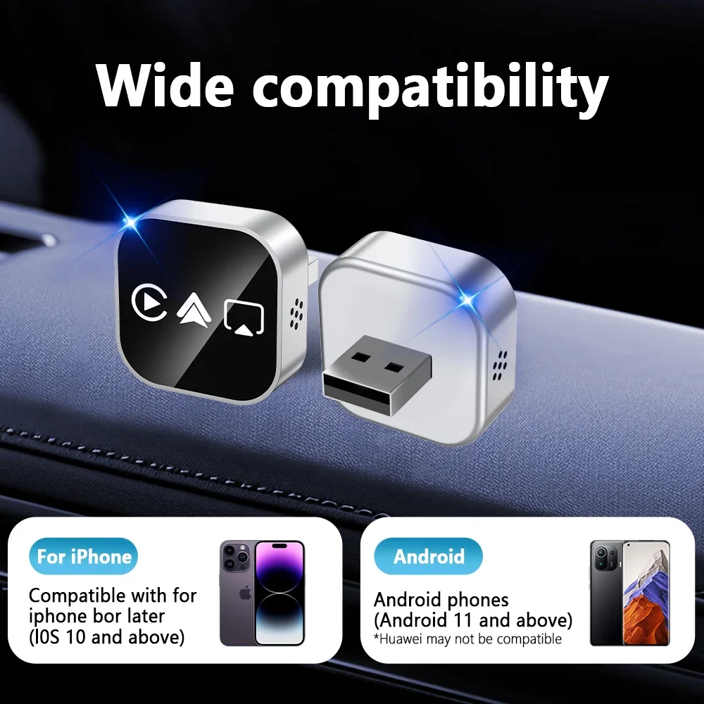 2026 Upgrade 4-in-1 Kabelloser CarPlay-Adapter für Apple Mirror Link Android Auto Verbindung WiFi Bluetooth USB Plug & Play Mini CarPlay Image