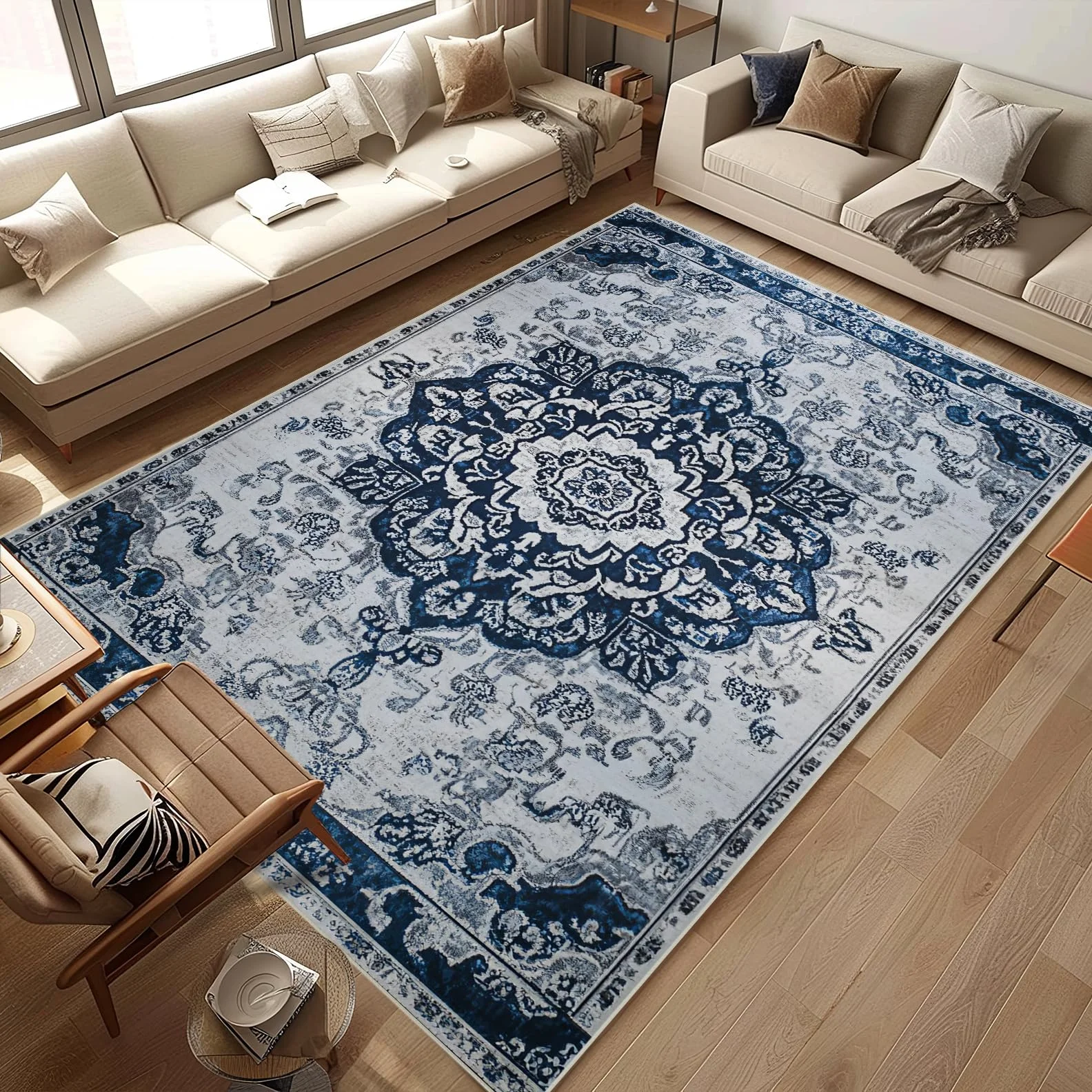 VIKAMA Bohemian Region Area Carpet Vintage Living Room Bedroom Floor Mat Anti-Slip Door Mat Dining Room Office Home Decoration