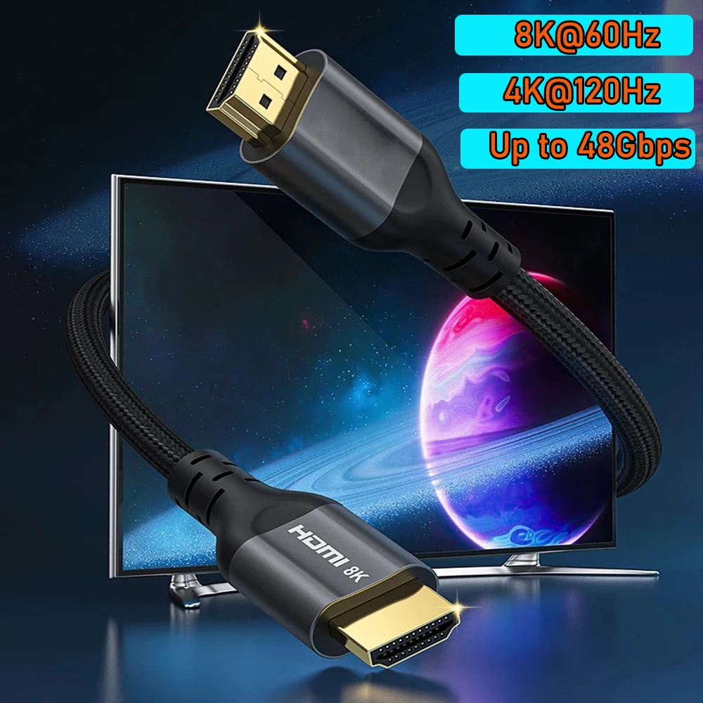 Cavo HDMI 2.1 8K 60Hz Lungo HDMI 2.1 Cavo 3M/2M/1M Cavo intrecciato 4K 120Hz HDMI 2.1 per PS5 Xbox Serie X/S HDMI 2.1 Switch HDTV