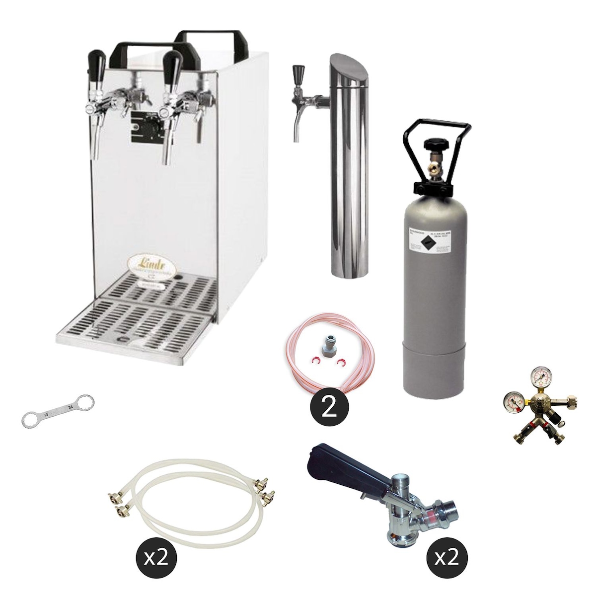 Zapfanlage, Bierzapfanlage - Kontakt 40 2-leitig Trockenkühler, Durchlaufkühler 50 L/h, inkl. Schanksäule, Zapfkopf 2:Dreikant,Zapfkopf:NC Adapter Image