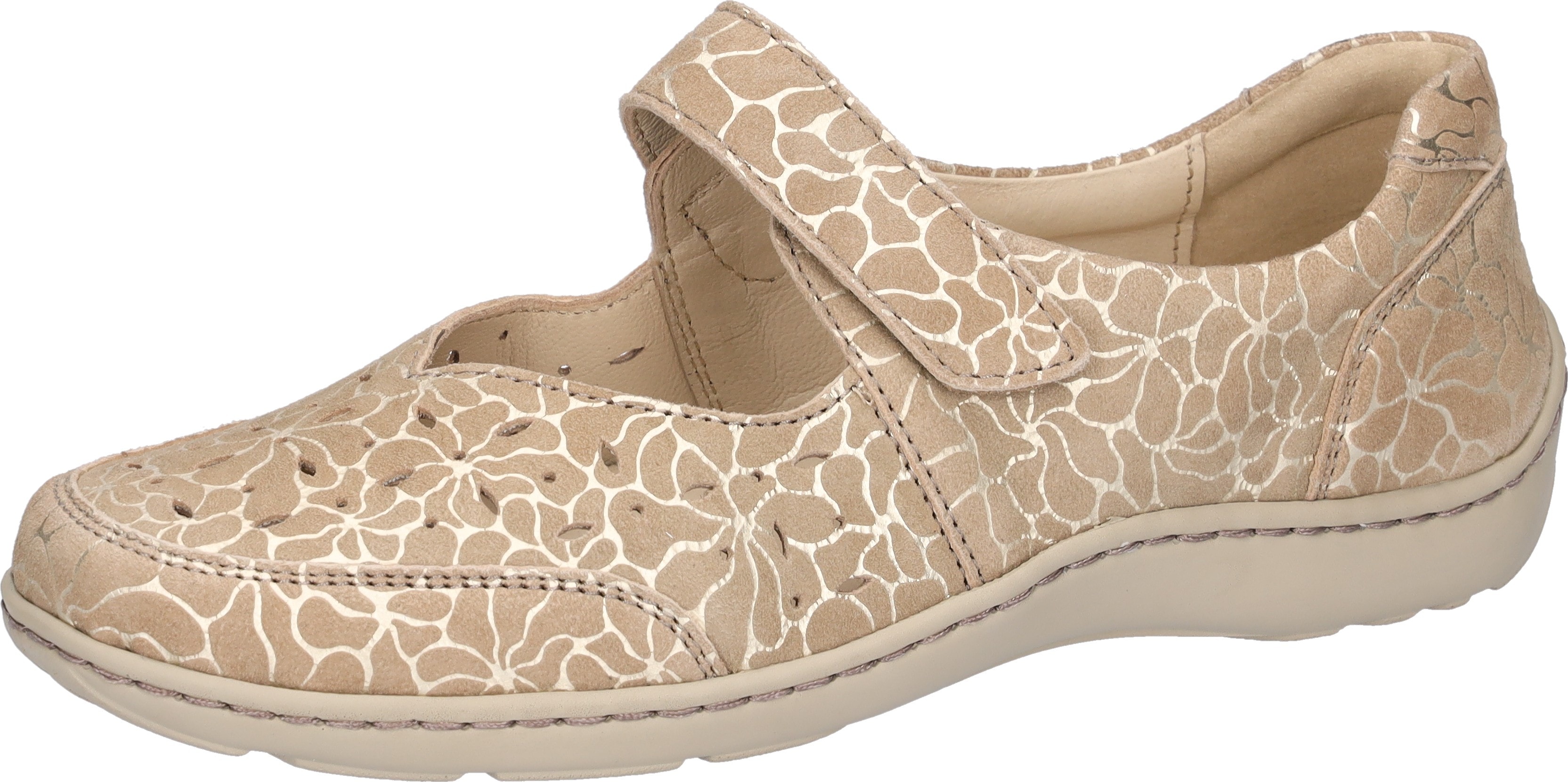 Riemchenballerina WALDLÄUFER "HENNI", Herren, Gr. 6 (39), beige, Nappaleder, gemustert, Schuhe Riemchenballerina, Komfortschuh, Halbschuh in Komfortweite H (= sehr weit) Image