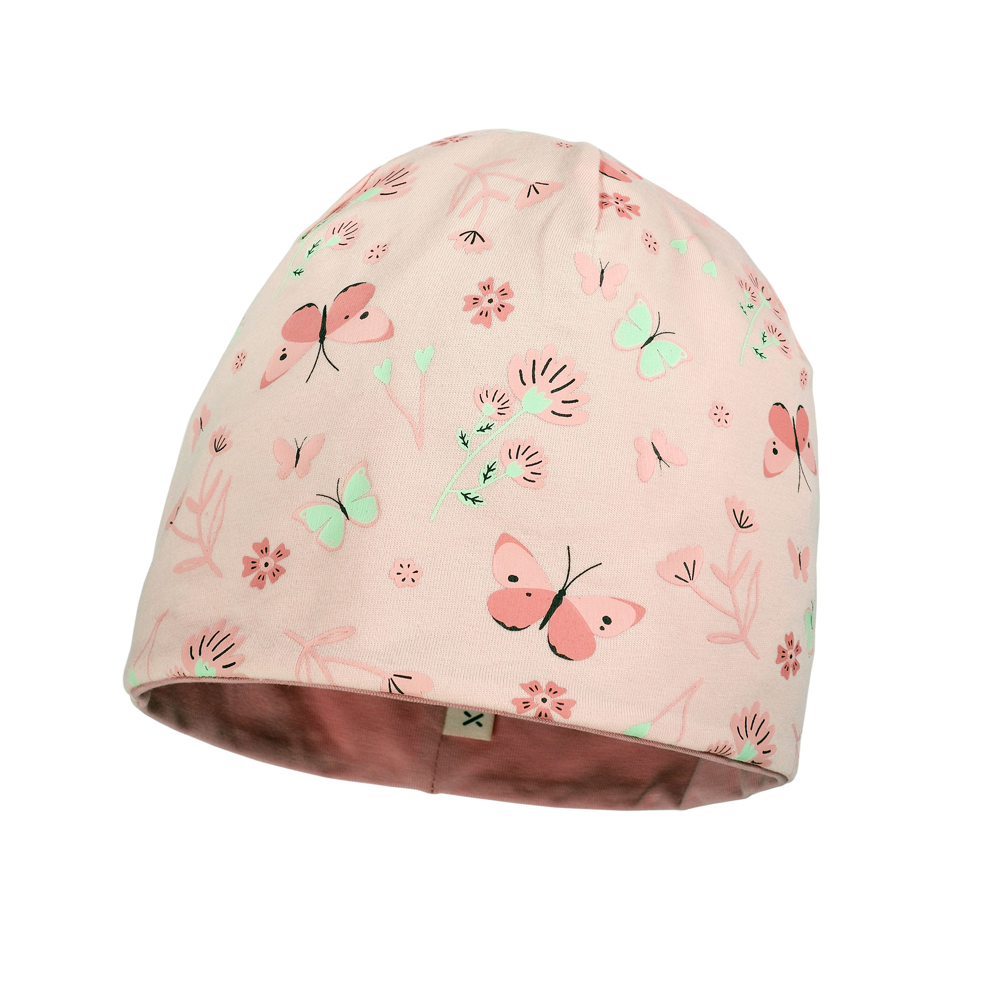 Beanie MAXIMO, Mädchen, Gr. 53/55, softrose, marmorrosa, Jersey, Obermaterial: 95% Baumwolle, 5% Elasthan, Mützen Beanie, Schmetterling, Jersey, Mädchen, Kids, Übergang Image