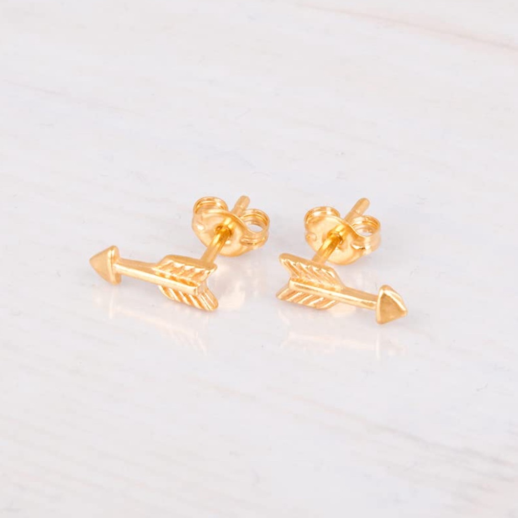 Anthropologie Jewelry | Tiny Gold Arrow Earrings - New - Minimalist Golden Arrows Pierced Studs Jewelry | Color: Gold | Size: Os