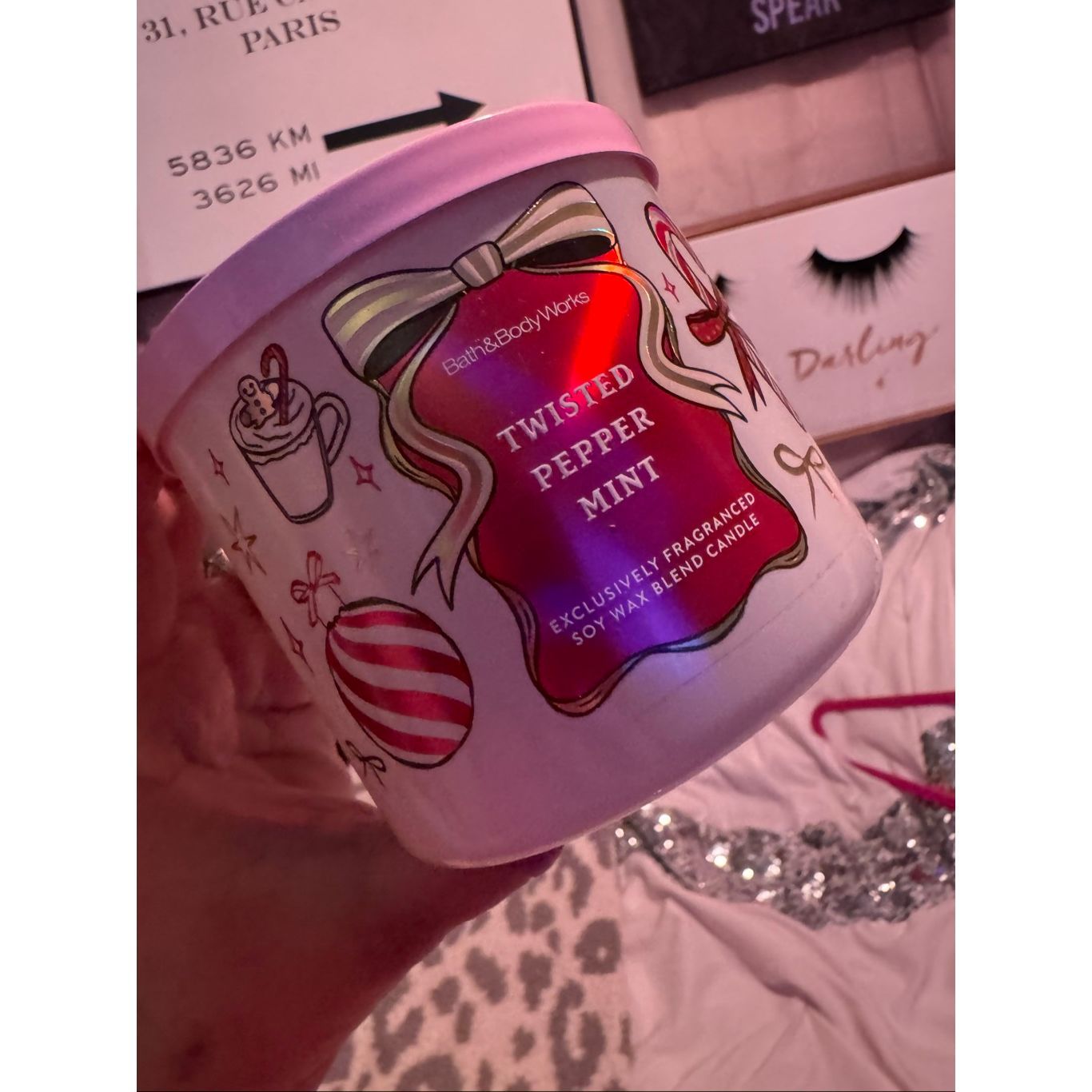 Victoria's Secret Bath & Body | Bath & Body Works Bbw Twisted Peppermint 3wick Candle/Home Decor Fragrance | Color: Cream/Red | Size: Oseu