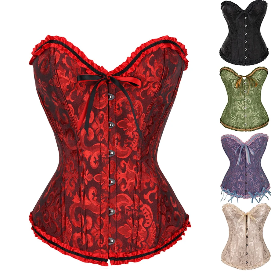 Corsetti sexy Bustini Top in pizzo floreale per le donne Stampa floreale Corsetto vintage Lingerie in raso gotico Corsetto Overbust Disossato