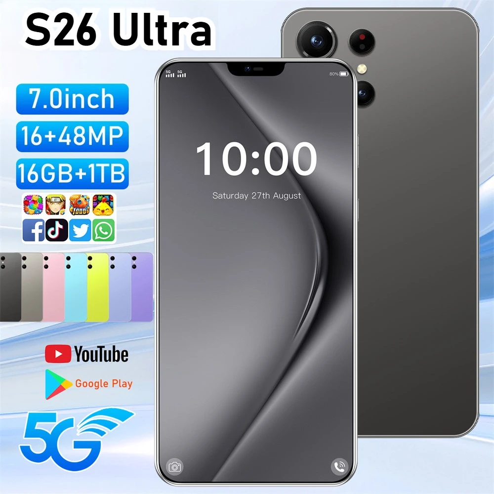 Neues Smartphone für S26 Ultra 7.0HD 4G 5G Dual-SIM-Karte 22G+2TB Handy 8000mAh Android Mobiltelefone Entsperrt Image
