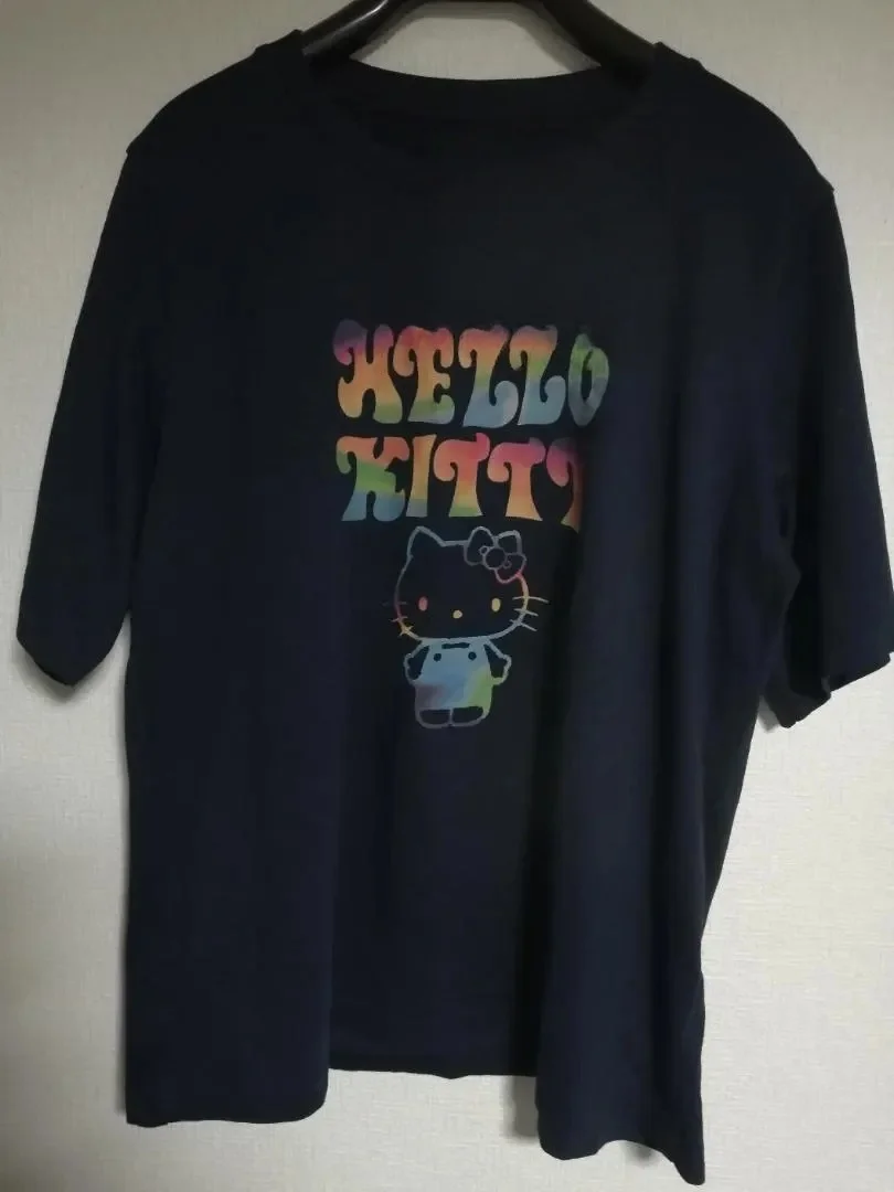 2026 Sommer Hello Kitty Farbverlauf Regenbogen-Stil 100% Baumwolle Bedrucktes Oversize Loose T-Shirt für Erwachsene und Kinder Eltern-Kind-Oberteil
