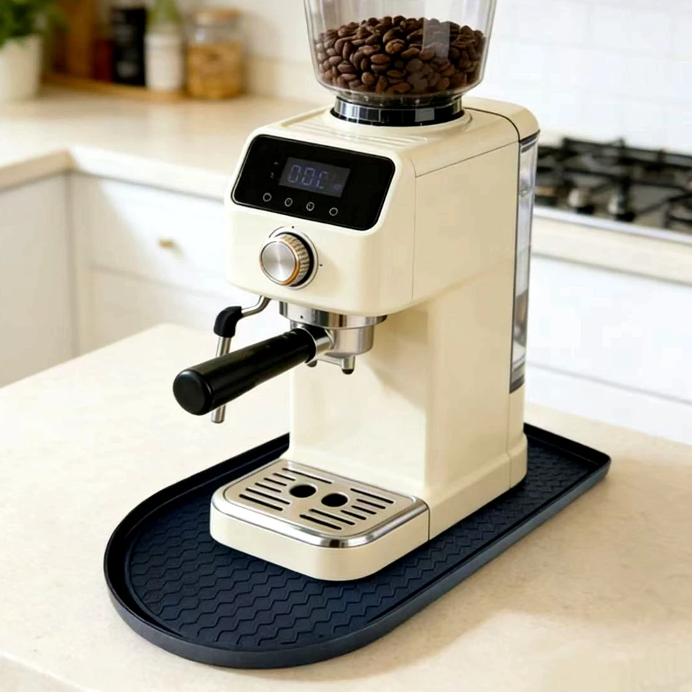 Silikon-Kaffeematte 40x20cm Bar-Matte für Arbeitsplatte Auslaufsichere Kaffeemaschinen-Matte für Kaffee-Espressomaschine Standmixer-Matte Schwarz Image