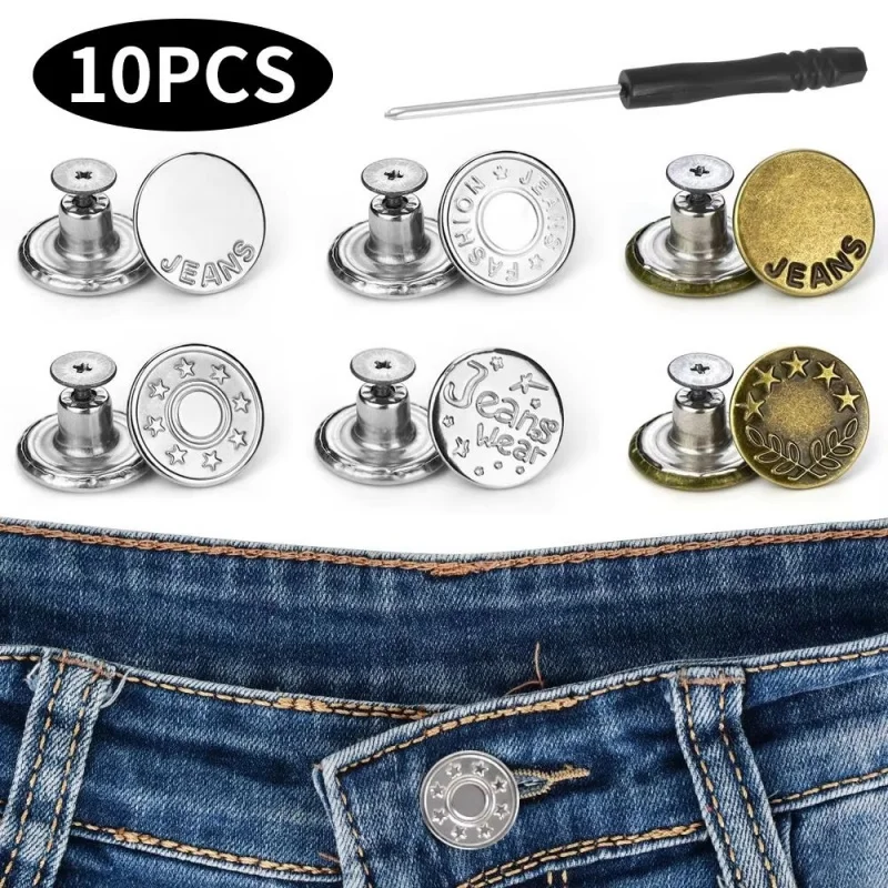 5/10Pcs Jeans Tasten Ersatz 17mm Kein Nähen Metall Taste Reparatur Kit Nailless Abnehmbare Jean Tasten nähen Zubehör Image
