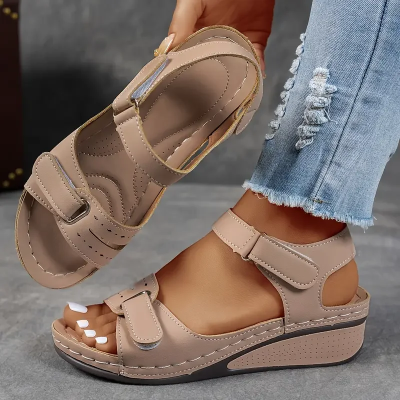 Damen Sandalen Sommer Neu Offene Zehen Mode Sandalen 2025 Neu Weiche Sexy Keilabsatz Schnalle Orthopädische Schuhe Damen Sandalias De Mujer Image