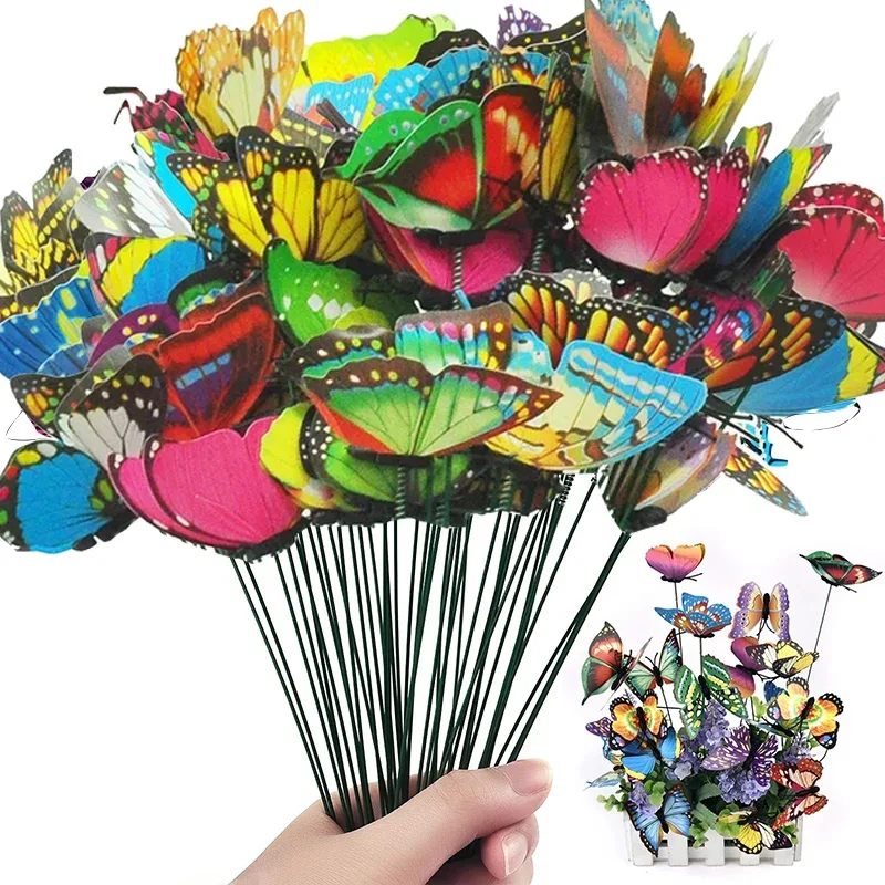 1-24 Teile/satz 3D Simulation Schmetterlinge Garten Hof Pflanzer Bunte Schmetterling Stakes Decoracion Outdoor Decor Blumentöpfe Dekor Image