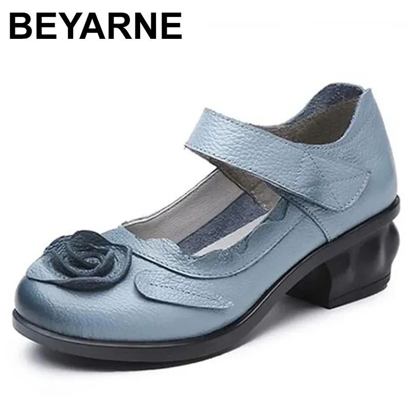 2025 Frau Mid Heels Schuhe Casual Blumen Pumps Schwarz Rot Lila Echtes Leder Pump Frühling Schuh Für Frauen Größe 35-41