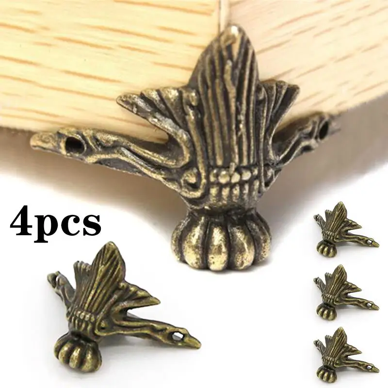 Antike Elefanten-Vintage-Bronze-Schmuckbox Holzgehäuse Dekorative Schutzfüße Beine Kunststoff Metall 4-teilige Eckhalterung Möbel