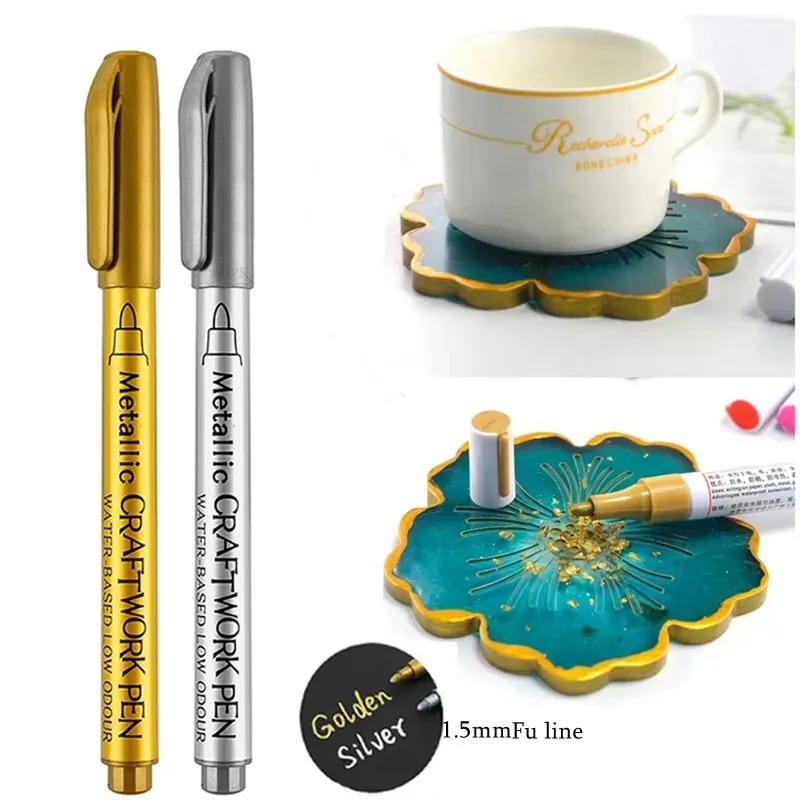 1-3Pcs Metallic Wasserdichte Permanent Marker Stifte für DIY Epoxy Harz Form Gold Silber Farbe Zeichnung Liefert handwerk Marker Stift Image