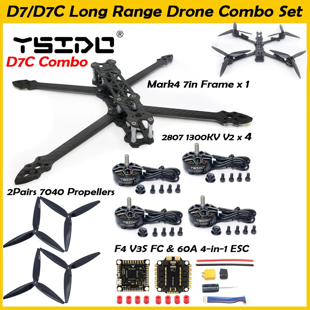 MARK4 7 zoll 295mm Radstand Carbon Faser Rahmen 5mm Arm 2807 1300KV Bürstenlosen Motor 7 zoll propeller Für FPV 7 "Lange Range Drone Image