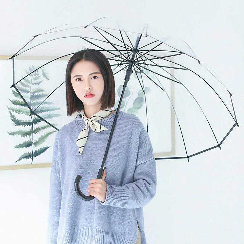 Hohe Qualität Kinder Regenschirm Transparent Großen Langen Griff Regenschirm Männlich Weiblich Regen Mode Solide Automatische Kreative Regnerischen Klar Image