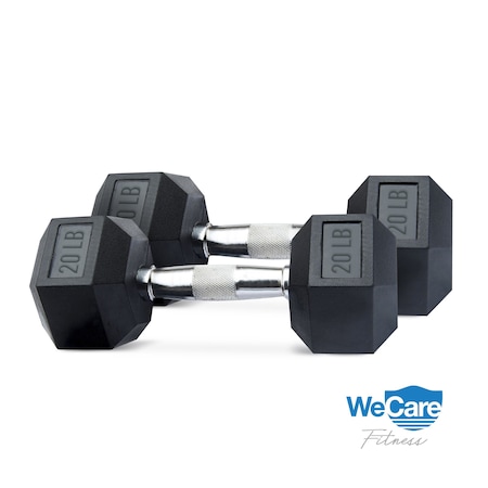 WECARE FITNESS WC-2P-20LB-BK Rubber-Coated Chrome Handle 20 Lbs Dumbbells, Set