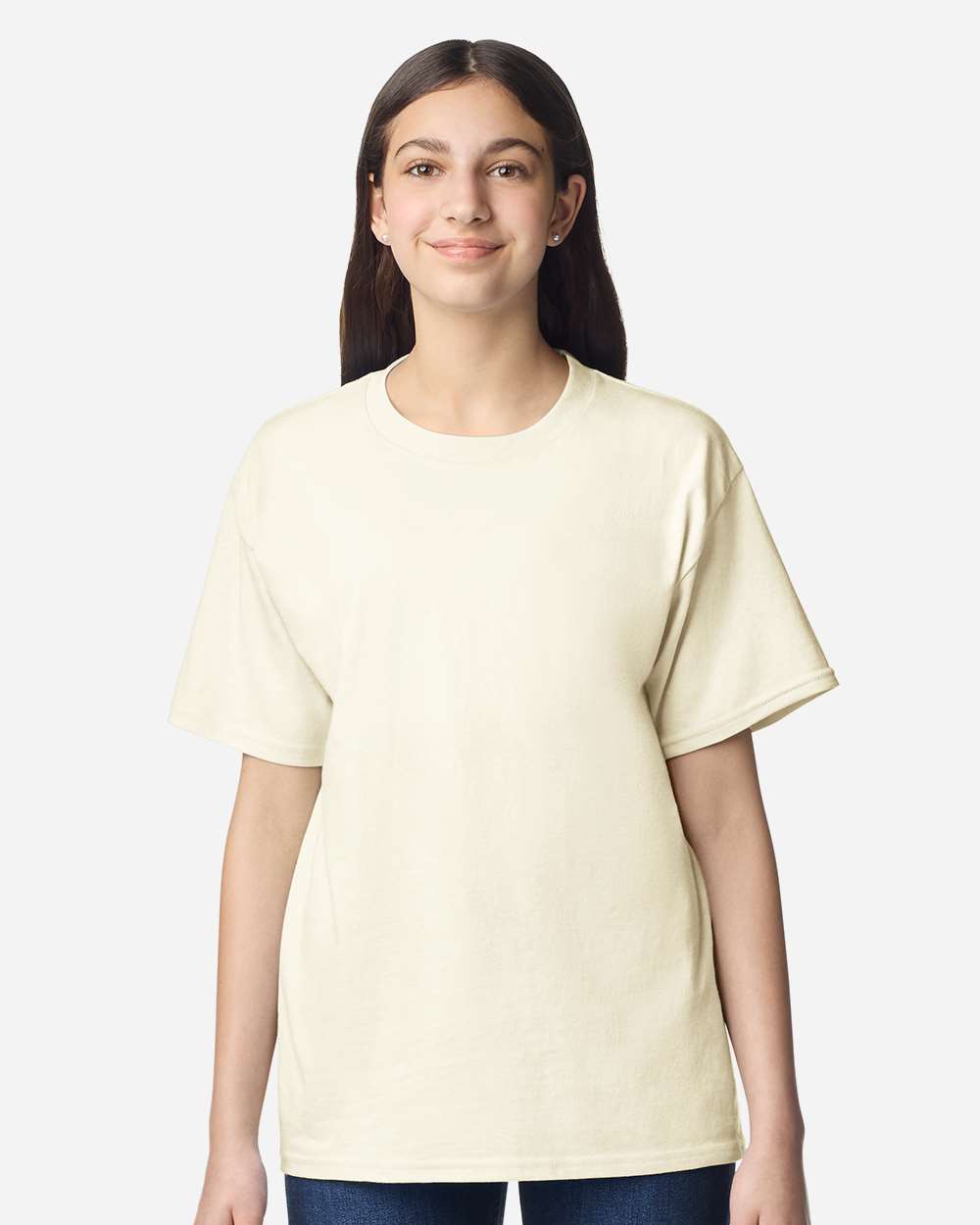 Gildan 3000B Youth Light Cotton T-Shirt in Off White size Large