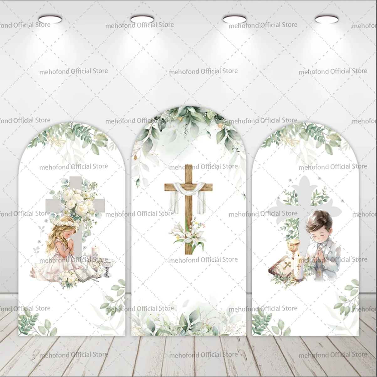 Mehofond personnalisé 2 faces mon baptême dieu bénisse croix première Communion fête bébé douche couverture Chiara arc fond décor toile de fond
