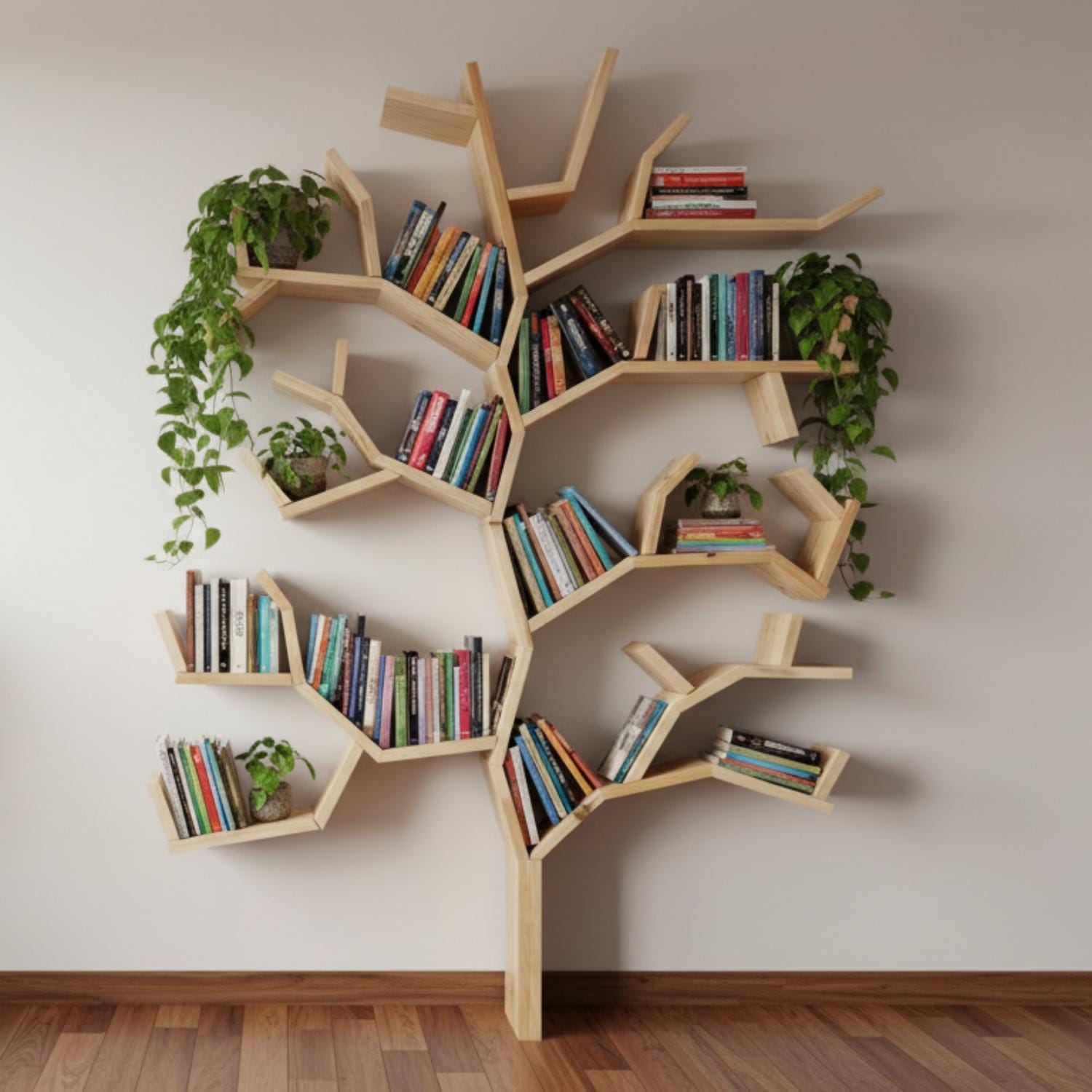 Libreria ad albero, libreria in legno da parete, scaffale rustico con rami, decorazione da parete in legno naturale